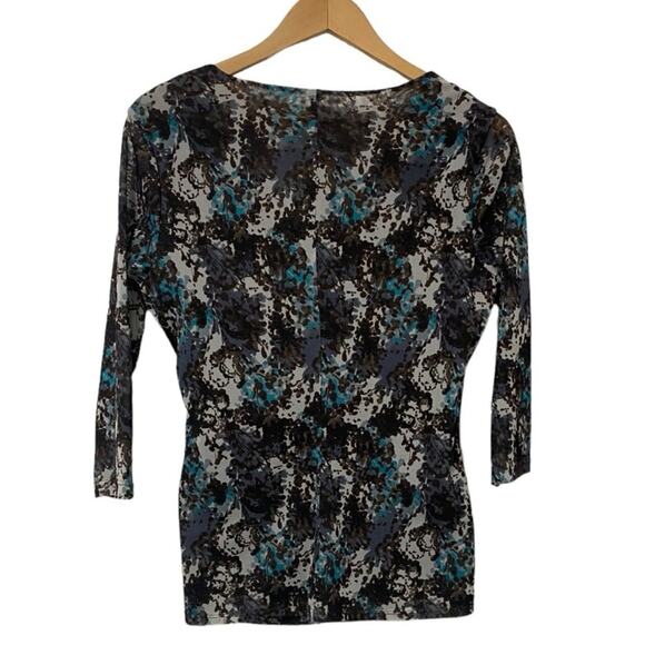 Coldwater Creek Faux Wrap Cream Teal Brown Pullover Blouse NEW Size Medium - Picture 2 of 5